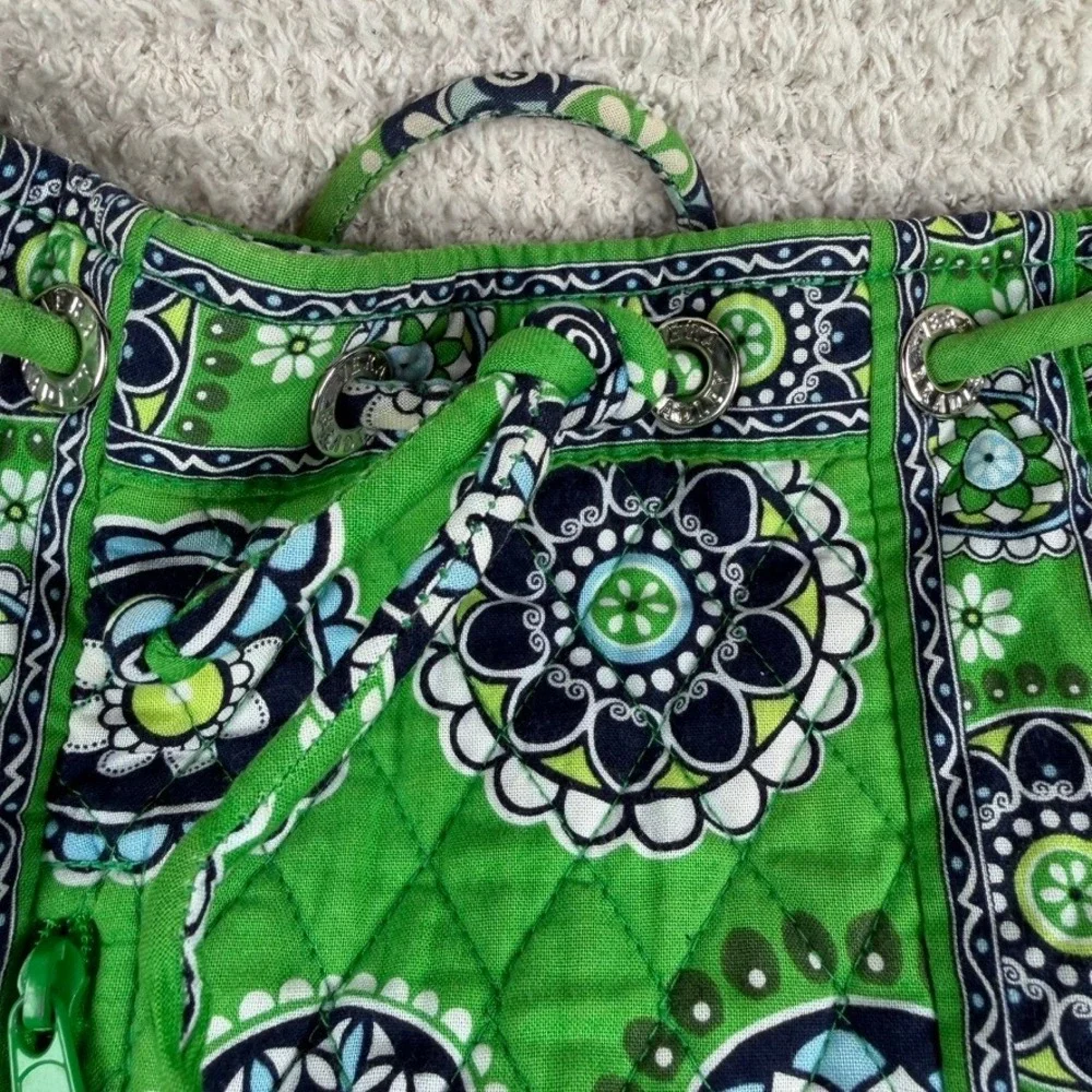 Vera Bradley Cupcake Green Quilted Cotton Drawstring Cinch Backpack Bag Retired